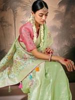 Pista Green Munga Silk Paithani Saree